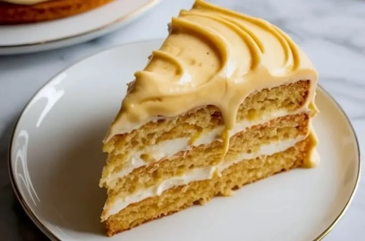 Delicious homemade Honey Buttercream Frosting on a cake