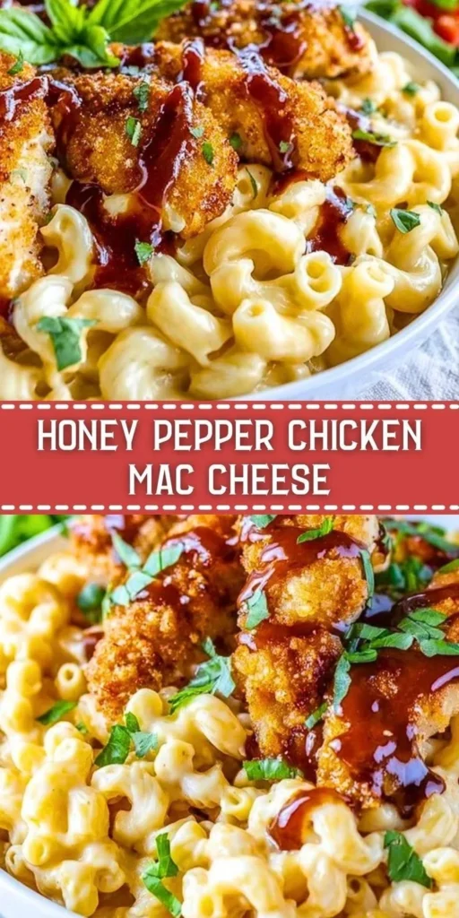 Plate of Honey Pepper Chicken Mac Cheese featuring chicken and creamy mac and cheese