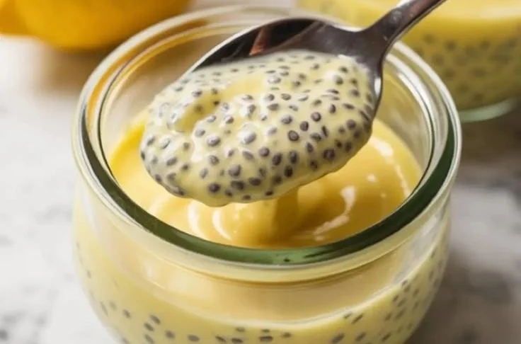 Bowl of delicious Lemon Chia Pudding topped with fresh lemon zest and chia seeds