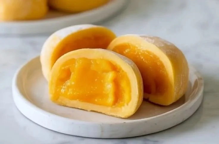 Delicious Mango Mochi dessert with a chewy texture and tropical flavor.