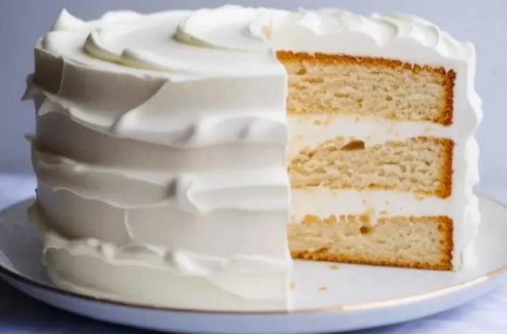 Fluffy marshmallow buttercream frosting on a cake with sprinkles