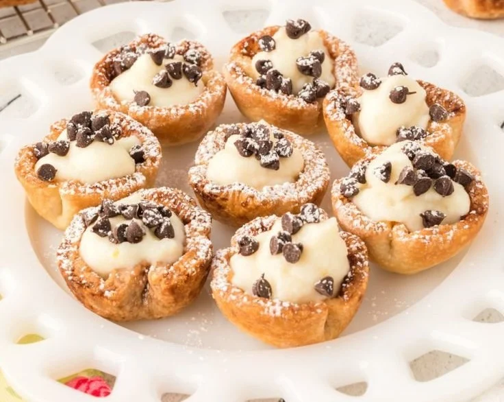 Delicious mini cannoli cups filled with sweet ricotta cream and chocolate chips