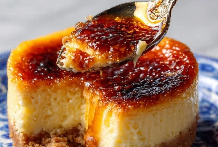 Mini crème brûlée cheesecakes with caramelized sugar topping