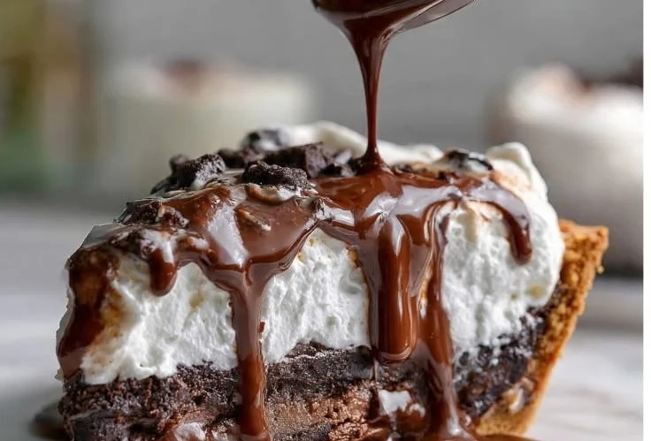Delicious Mississippi Mud Pie topped with chocolate and whipped cream