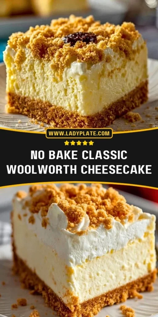 No Bake Classic Woolworth Cheesecake beautifully presented on a dessert table