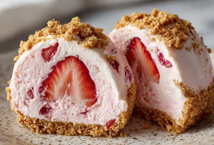 Delicious no-bake strawberry cheesecake bites garnished with fresh strawberries