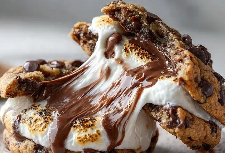 Delicious Nutella marshmallow cookies with gooey marshmallows and chocolate swirls