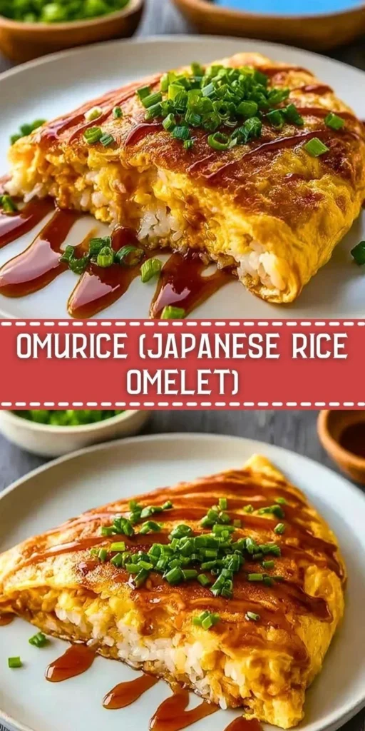 Plate of omurice featuring fried rice wrapped in a fluffy omelette with ketchup.