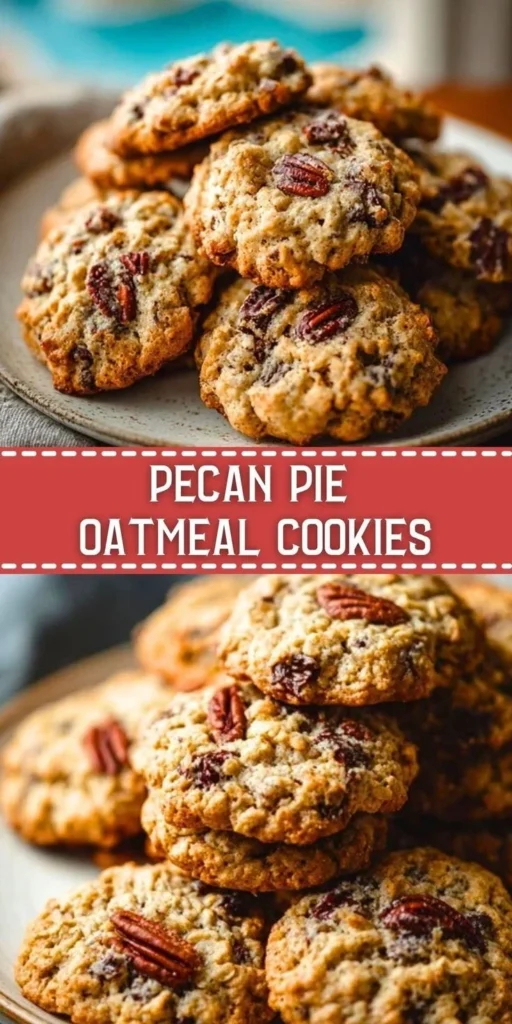 Delicious pecan pie oatmeal cookies with a rich pecan topping