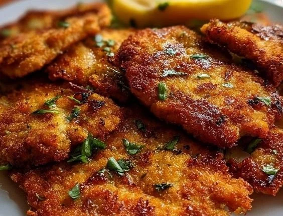 Quick and easy homemade chicken cutlets on a plate.