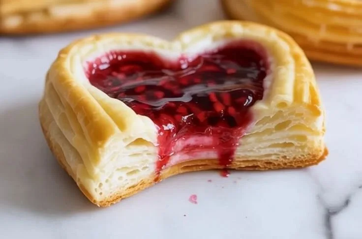 Fresh Raspberry Heart Danish pastries on a plate
