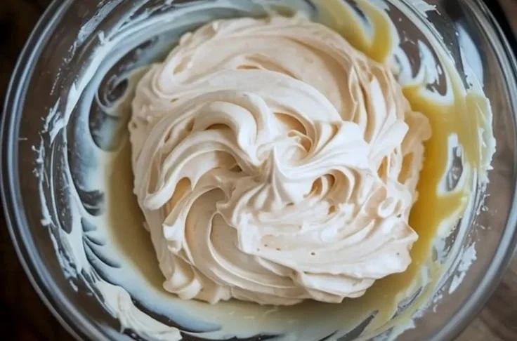 Homemade Russian Buttercream topping on a chocolate cake