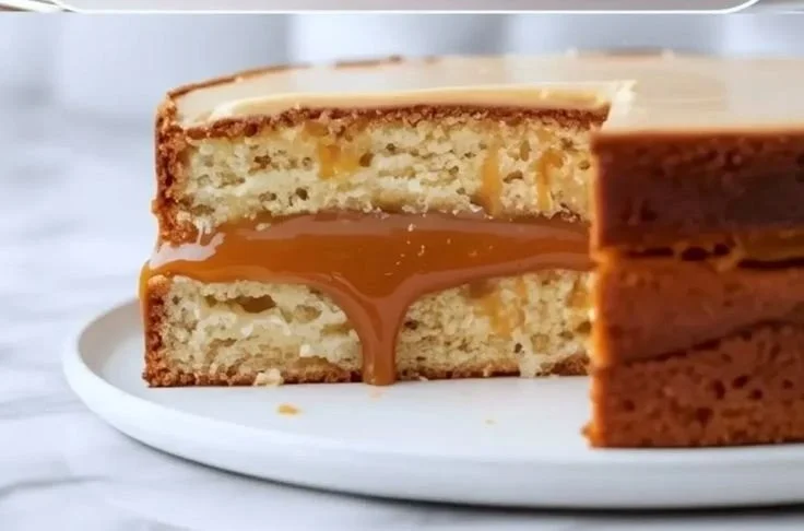 Delicious salted caramel cake filling spread on a cake layer
