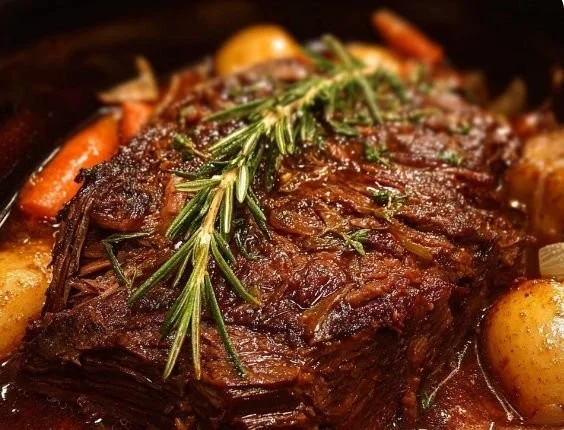 Delicious slow cooker pot roast made with three envelopes of seasoning.
