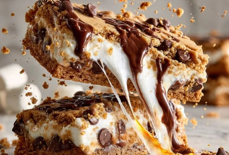 Delicious S'mores Cookie Bars with marshmallows and chocolate