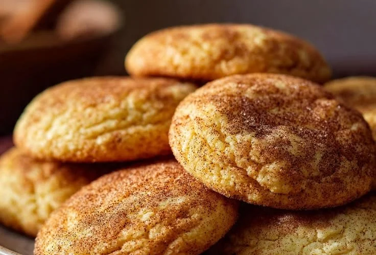 Freshly baked Snickerdoodle Cookies with cinnamon sugar topping