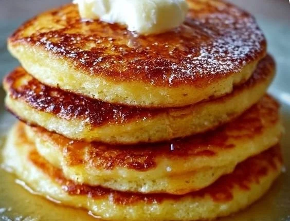 Golden Southern cornmeal hoecakes served with butter and syrup