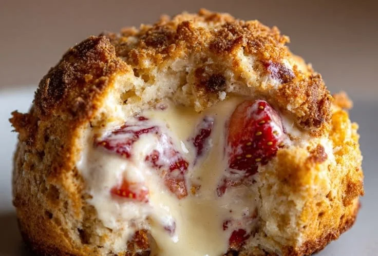 Strawberry Biscuit Bombs fresh out of the oven, drizzled with icing.
