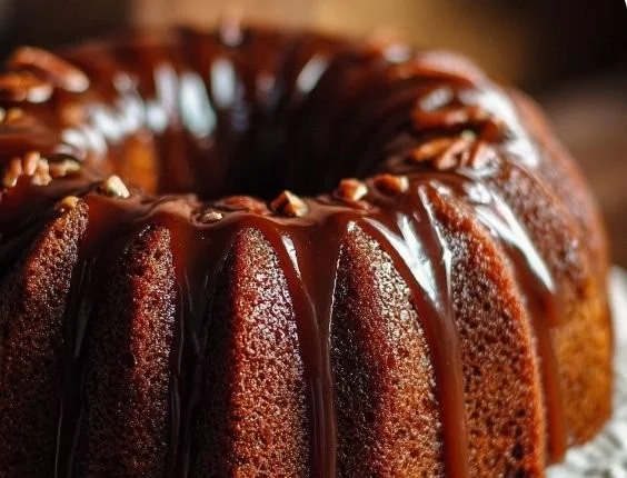 Delicious Texas Sheet Cake Bundt Cake served on a plate