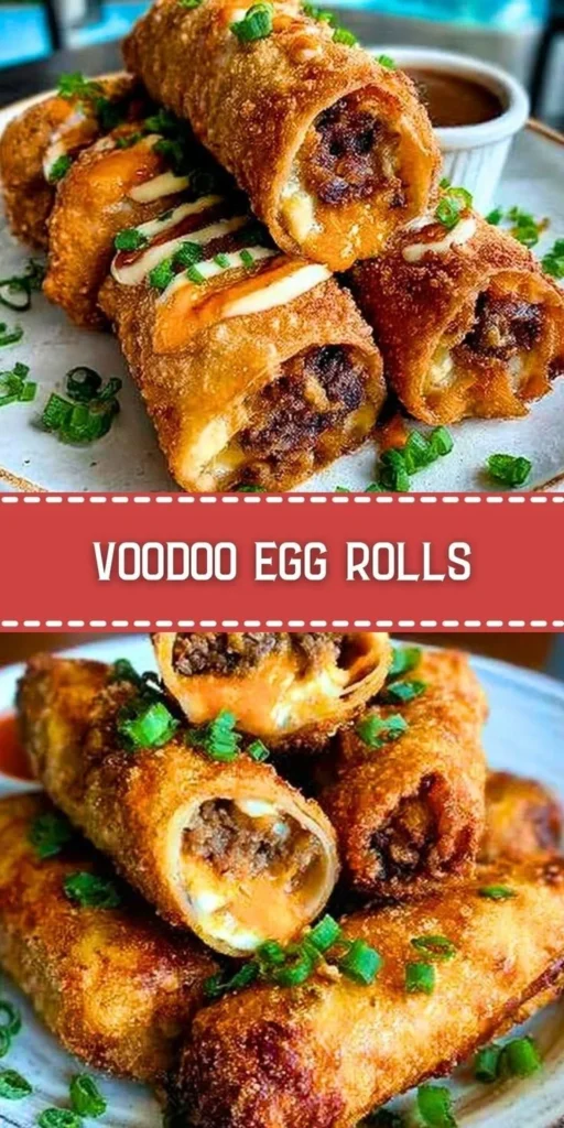Delicious Voodoo Egg Rolls filled with spicy ingredients and served crispy