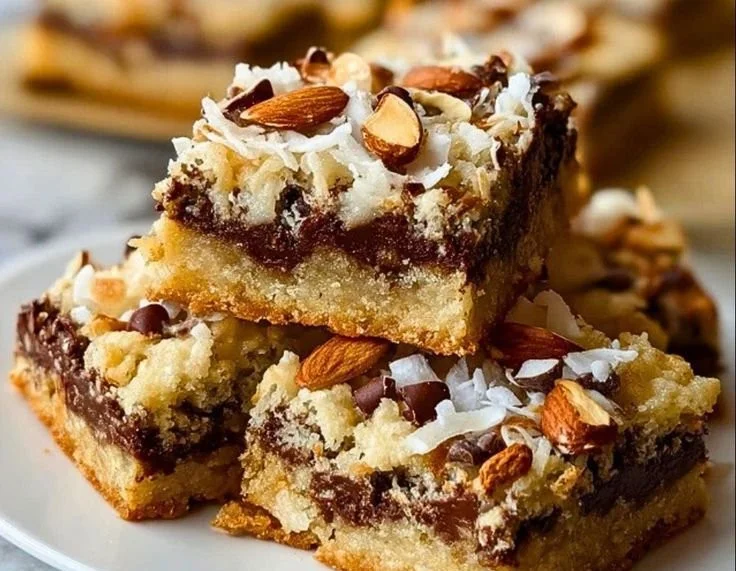 Delicious homemade Almond Joy Cookie Bars with chocolate, coconut, and almonds.