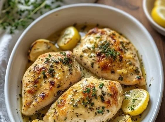 Tender baked chicken breast freshly seasoned and ready to serve.