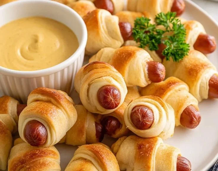 Plate of beef pigs in a blanket ready for game day snacks