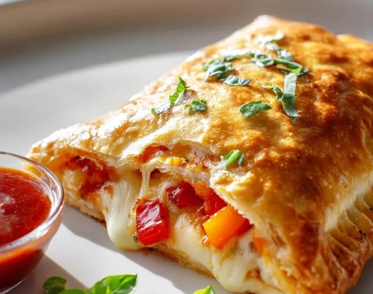 Delicious flaky puff pastry pizza hot pockets fresh out of the oven