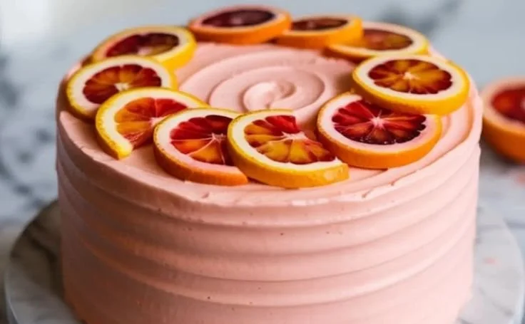 Delicious homemade Blood Orange Cake with vibrant orange glaze