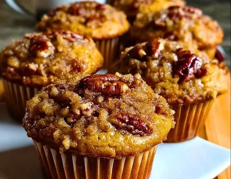 Delicious Brown Sugar Pecan Pie Muffins fresh out of the oven