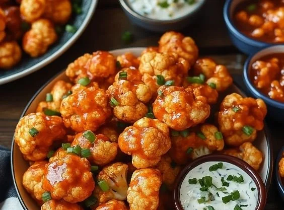 Spicy Buffalo Cauliflower Bites served as a healthy snack option