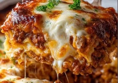 Delicious Cheesy Ground Beef and Cabbage Casserole served in a baking dish