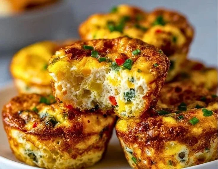 Cheesy protein egg muffins baked in muffin tins, a nutritious breakfast option.