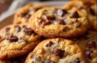 Delicious chewy chocolate chip pecan cookies on a plate