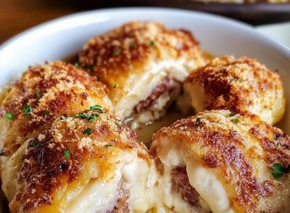 Delicious Chicken Cordon Bleu served on a plate with garnish.