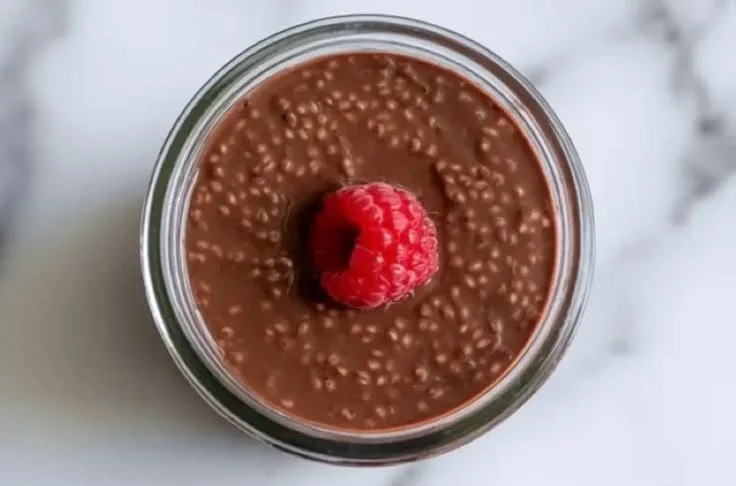 Delicious chocolate chia pudding served in a bowl with toppings