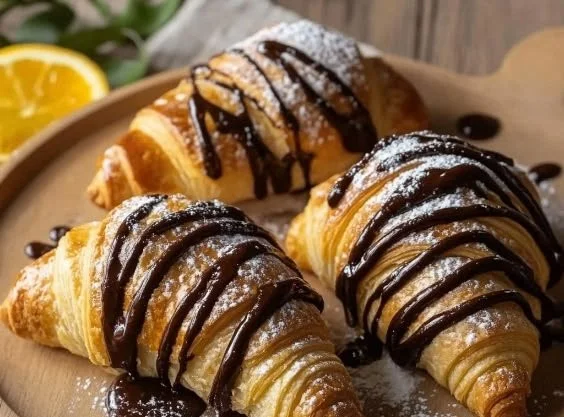 Delicious Chocolate Orange Dessert Croissants garnished with orange zest.