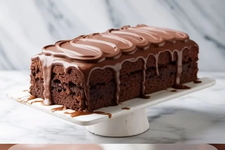 Decadent Chocolate Three-Milk Cake topped with creamy frosting and chocolate shavings.