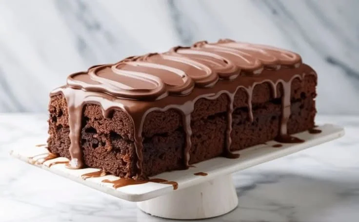 Delicious Chocolate Tres Leches Cake topped with chocolate frosting and strawberries