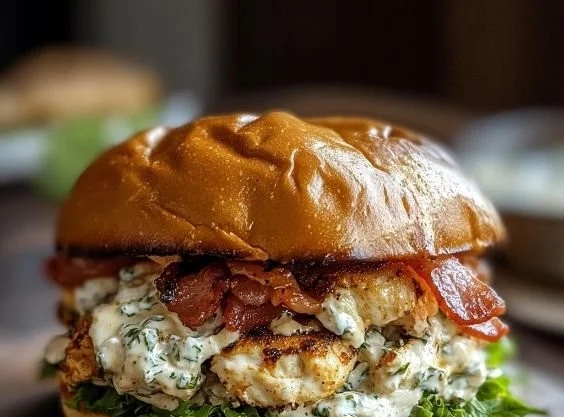 Chopped Chicken Bacon Ranch Sandwich with fresh ingredients and crispy bacon