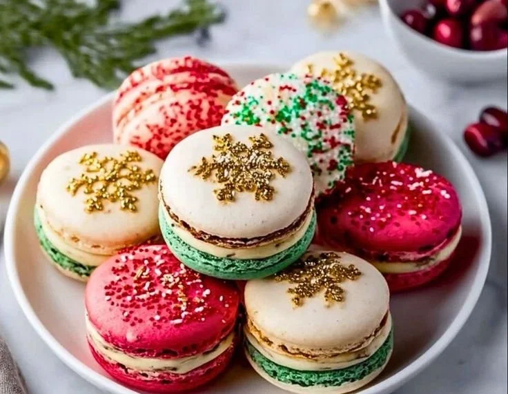 Assorted Christmas Macarons in festive colors and designs