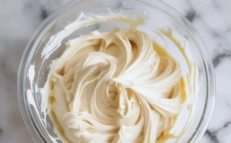 Delicious Coconut Buttercream Frosting on a cake slice