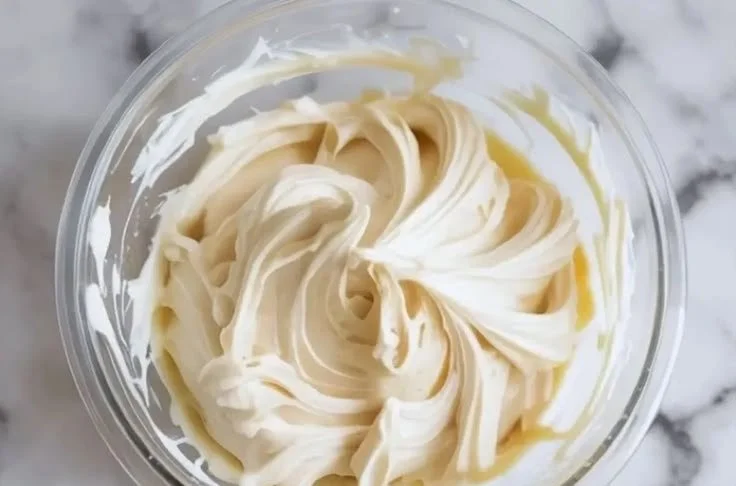 Delicious coconut buttercream frosting on a chocolate cake