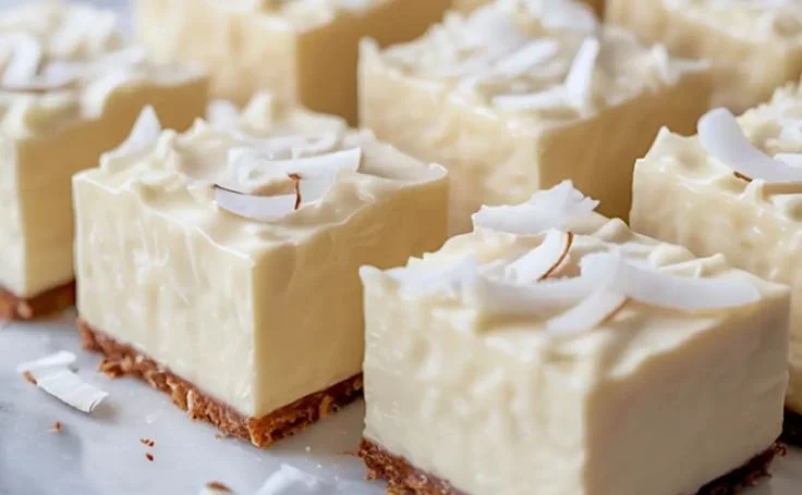 Delicious Coconut Rum Snow Squares served on a festive plate