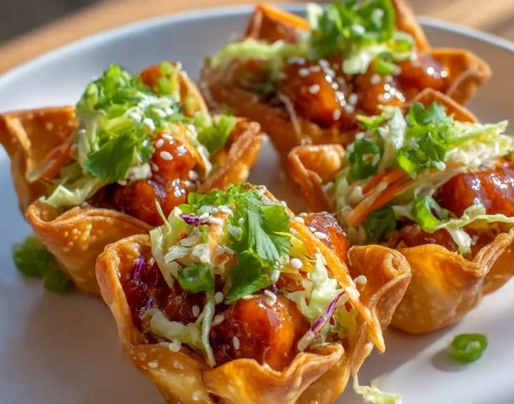 Delicious chicken wonton tacos inspired by Applebee's recipe