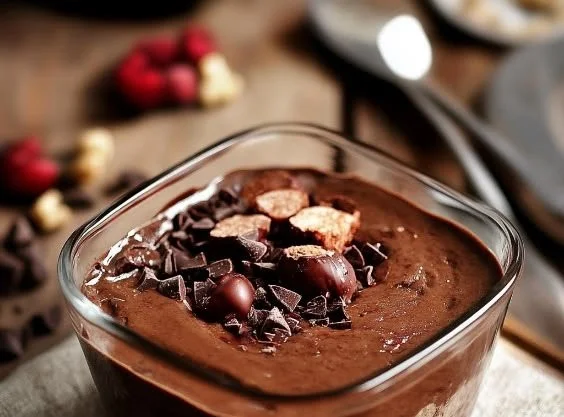 Delicious cottage cheese chocolate pudding served in a bowl