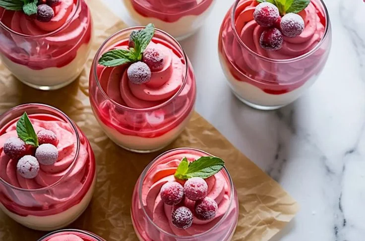 Delicious cranberry mousse cups served in elegant glasses