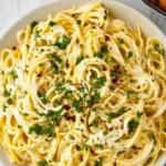 Cream Cheese Pasta topped with fresh herbs and served on a plate