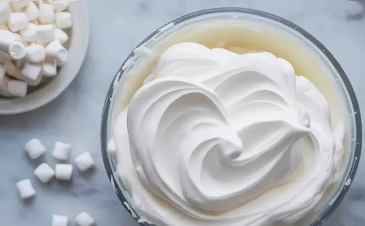 Delicious creamy marshmallow buttercream frosting on a cupcake