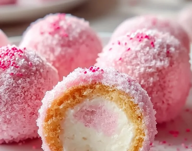 Crispy cotton candy cheesecake bombs on a dessert plate